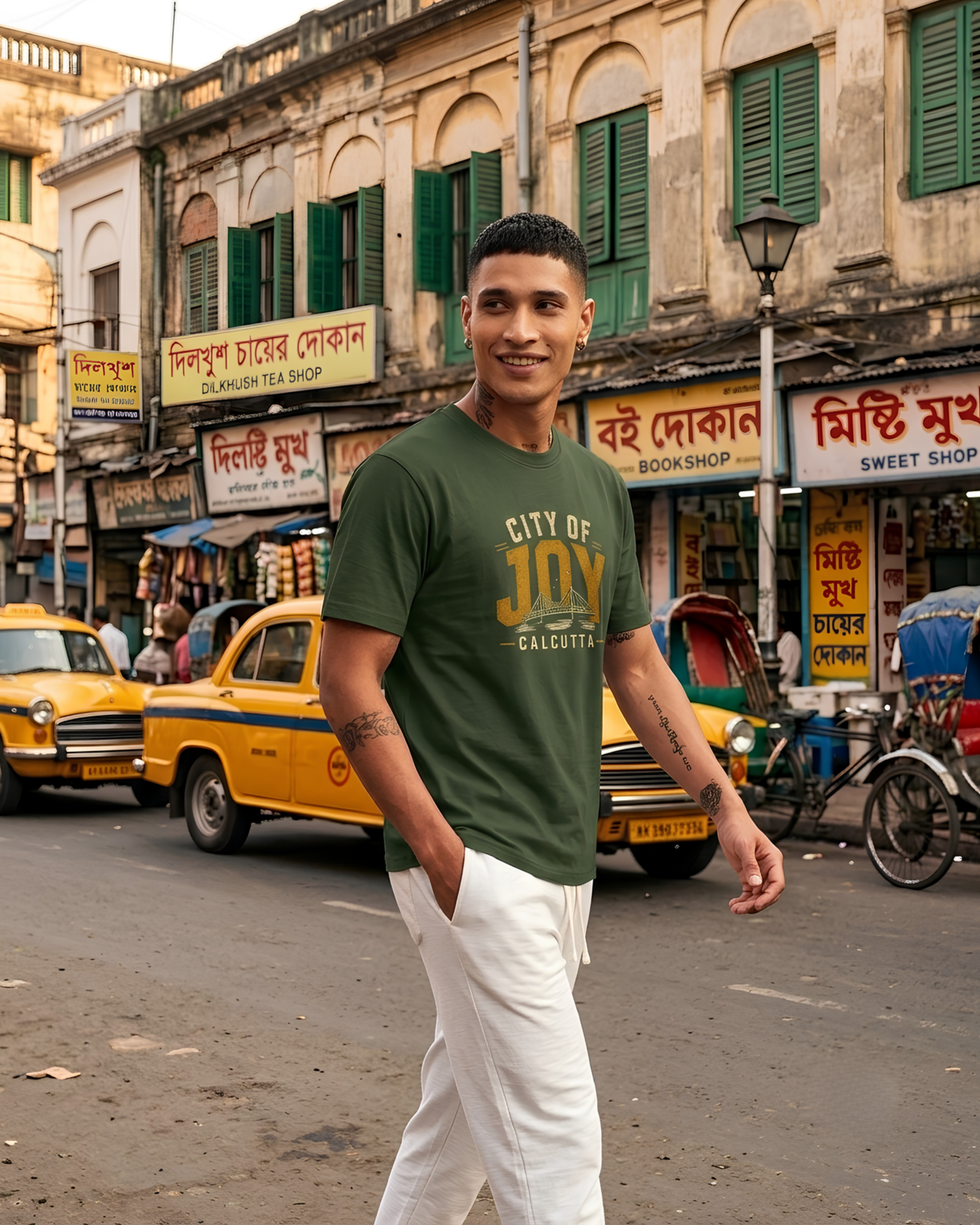 City of Joy Graphic Regular Size T-Shirt  | Black & Forest Green