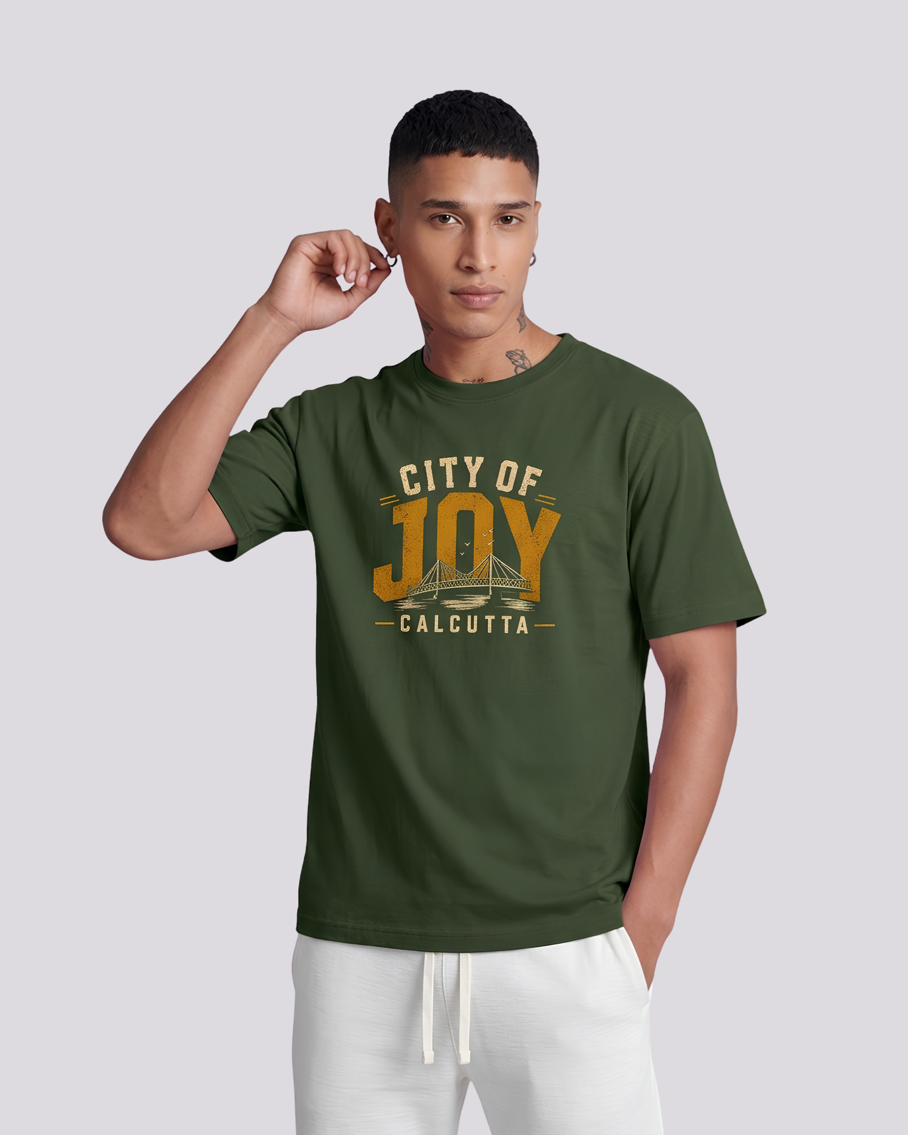 City of Joy Graphic Regular Size T-Shirt  | Black & Forest Green